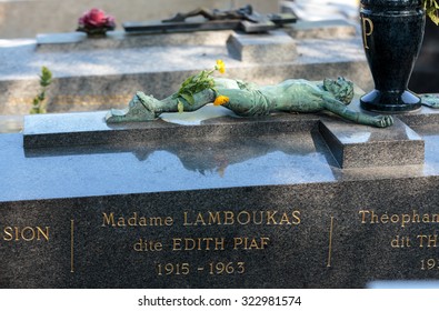 PARIS, FRANCE - SEPT 12, 2014: Edith Piaf Grave In Pere-Lachaise Cemetery, Paris, France