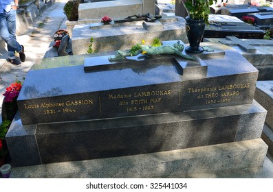 PARIS, FRANCE - SEPT 12, 2014: Edith Piaf Grave In Pere-Lachaise Cemetery, Paris, France