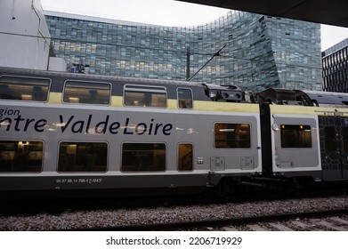 Paris, France - Sept. 2022 - A Double-decker Regional Express Train (TER) On The Platform At Austerlitz Railway Station, Operated By The Transport Company SNCF For The Region Centre-Val-de-Loire