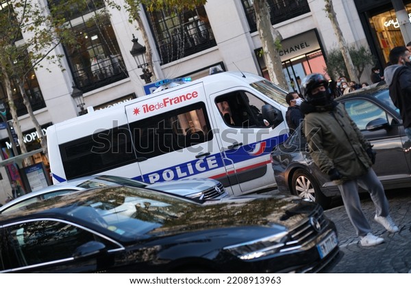 Paris ,France - September 03.2020: Police cars
on the Paris streets.