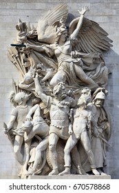 Paris, France, September 16, 2011 :  Le Depart, Sculpture On The Arc De Triomphe Which Celebrates The Cause Of The French First Republic And Shows Winged Liberty Above The Volunteers