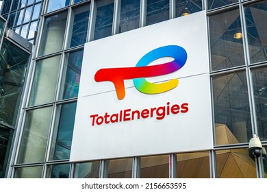 Paris, France - September 2021 : Total Energies logo on the front of the headquarters building on the French company in La Défense, Paris
