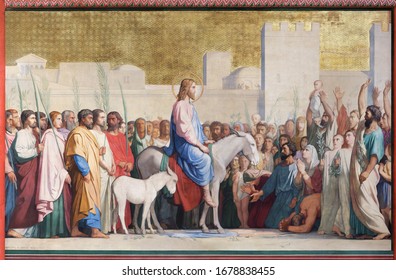 PARIS, FRANCE - SEPTEMBER 23, 2019 Christ's Entrance to Jerusalem by Hippolyte Flandrin in Saint-Germain-des-Prés, Paris