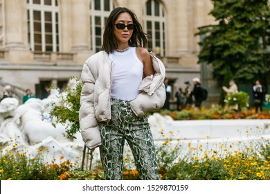PARIS, FRANCE - SEPTEMBER 25, 2019:  Aimee Song seen before MAISON MARGIELA show, during Paris Fashion Week Womenswear Spring/Summer 2020.