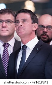 PARIS, FRANCE - SEPTEMBER 30, 2016 : The French Prime Minister Manuel Valls At The Paris Motor Show 2016 In Paris. 