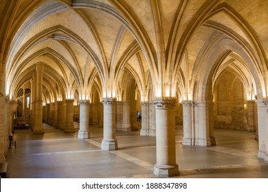 Paris, France – September 30, 2017. The Rayonnant gothic Hall of the Guards (Salle des Gens d’Armes) at the Conciergerie building in Paris. 