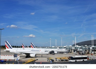 Paris, France - September 4, 2022: Several Air France Planes Stand Near The Terminal F At Charles De Gaulle Airport