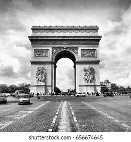 Paris, France - Triumphal Arch. Black And White Photo.