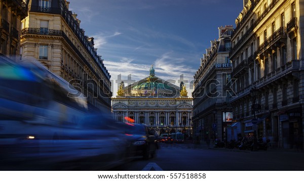 Paris,
France-circa 2016:Traffic cars in front of Opera, Paris. The Palais
Garnier is a 1,979-seat opera house, which was built from 1861 to
1875 for the Paris Opera.color
grading