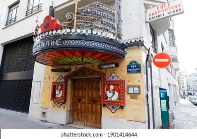 Paris, France-January 24, 2021 : Cabaret Chez Raspoutine Is A Legendary Place Of Parisian Night Life, In The Heart Of The Golden Triangle, Near Champs Elysees Avenue.