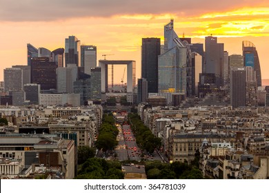 Paris, France-July 22, La Defense business district in Paris at night, France, July 22.2015 in Paris