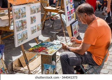 Paris, France-July 26, Paris Montmartre, Street Artist, July 26.2015 In Paris