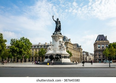 PARIS, FRANCE-July 27: Place De La Republique. Built In 1880. It Symbolizes The Victory Of The Republic In France.The Famous Statue Of The Republic In Paris On July 27, 2014 In PARIS, FRANCE