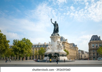 PARIS, FRANCE-July 27: Place De La Republique. Built In 1880. It Symbolizes The Victory Of The Republic In France.The Famous Statue Of The Republic In Paris On July 27, 2014 In PARIS, FRANCE