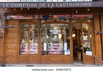 Paris, France-March 24 , 2021 : Set In The 2nd District Of Paris, Rue Montmartre, Le Comptoir De La Gastronomie Sell Specialities Coming From The South West Of France.