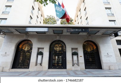 Paris, France-May 31, 2020 : An Art-deco Landmark Built In 1928, Four Seasons Hotel George V Is Nestled In The Golden Triangle Of Paris, Just Off The Historic Champs-Elysees.