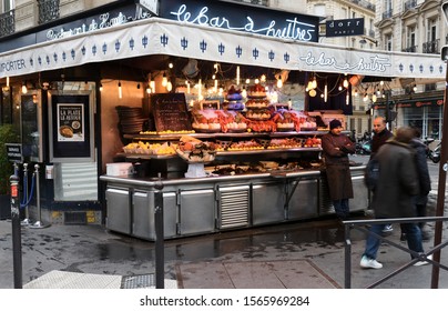Paris, France-November 17, 2019 : The traditional French oyster bar located in Saint-Germain district , Paris, France.