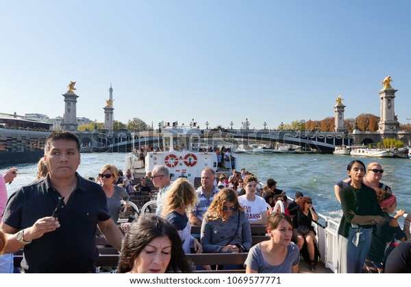 Paris,\
France-October 10.2017.Sena - river in France. An old divide of\
Paris into two parts, 35 bridges pass through the river.Pictures of\
Paris while walking along the river\
Seine