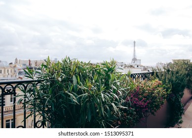 Paris / Frane - 01.03.2019: View From The Rooftop Of Peninsula Hotel. Girl Doing Selfie With City View