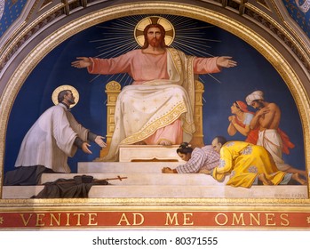 Paris - fresco of Jesus from apsis of   sanit Francis Xavier church