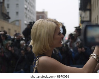 Paris Hilton Outside The Ed Sullivan Theater Before A Taping Of The David Letterman Show On January 29th, 2008.