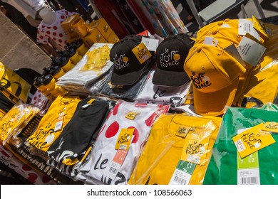 PARIS, JUL 22: Image Of A Street Stand Full Of Various Souvenirs Of Le Tour De France During The Last Stage Of The Competition On July 22 2012 In Paris, France.