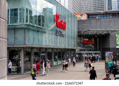 PARIS - JUNE 14, 2022: Exterior of Westfield Les 4 Temps mall. This mall, operated by Unibail-Rodamco-Westfield, is located in Paris-La Défense.
