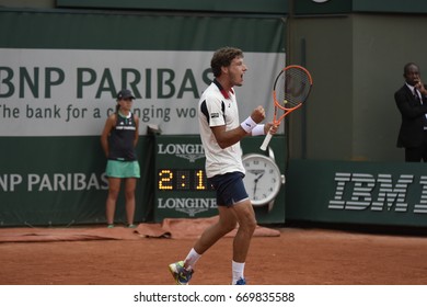 PARIS - JUNE 2:  Pablo Carreño Busta (ESP) Competes Against Grigor Dimitrov (BUL) In Round 3 At The French Open On June 2, 2017 In Paris, France. 