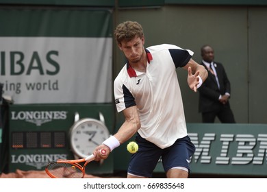 PARIS - JUNE 2:  Pablo Carreño Busta (ESP) Competes Against Grigor Dimitrov (BUL) In Round 3 At The French Open On June 2, 2017 In Paris, France. 