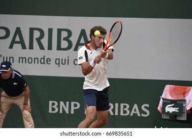 PARIS - JUNE 2:  Pablo Carreño Busta (ESP) Competes Against Grigor Dimitrov (BUL) In Round 3 At The French Open On June 2, 2017 In Paris, France. 