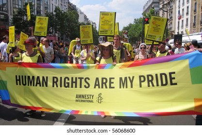 PARIS - JUNE 26: Amnesty International March In The Paris Gay Pride Parade To Support Gay Rights, On June 26, 2010 In Paris, France.