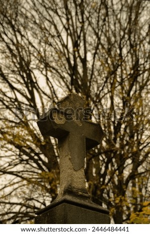 Paris Père Lachaise cemetery cross statue with trees
