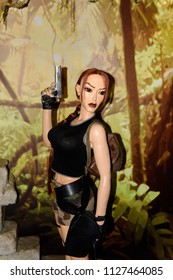 PARIS - MAR 30, 2018: Lara Croft Tomb Rider, The Wax Museum Grevin In Paris, France