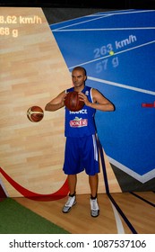 PARIS - MAR 30, 2018: Tony Parker, French Basketball Player,  Sport Area, Wax Museum Grevin In Paris, France