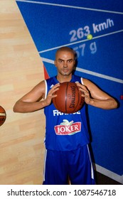 PARIS - MAR 30, 2018: Tony Parker, French Basketball Player,  Sport Area, Wax Museum Grevin In Paris, France