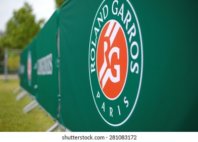 PARIS - MAY 24, 2015: Roland Garros Logo At The French Open Grand Slam Tournament In Paris, France.