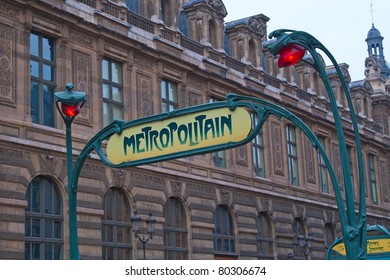 Paris Metro Old Entrance Sign Near Louvre