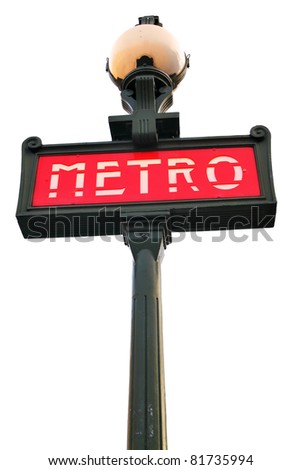 Paris metro sign  isolated over white background