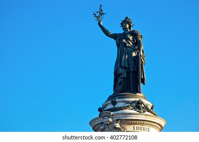 Paris, The Monument To The Republic With The Symbolic Statue Of Marianna, In Place De La Republique