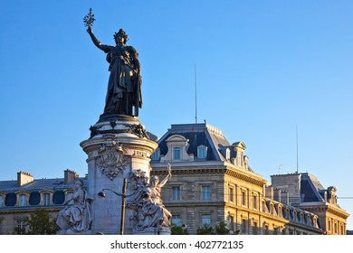 Paris, The Monument To The Republic With The Symbolic Statue Of Marianna, In Place De La Republique