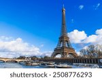 Paris on a clear winter day: The Seine and the Eiffel Tower