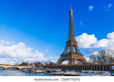 Paris on a clear winter day: The Seine and the Eiffel Tower