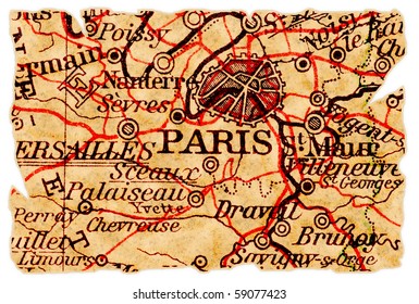 Paris on an old torn map, isolated. Part of the old map series.