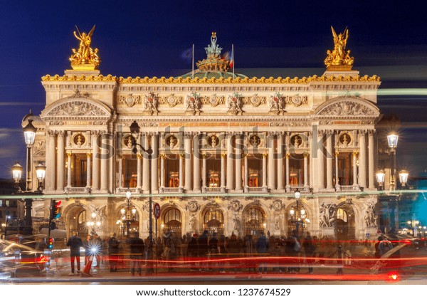 Paris. Opera house at\
night.