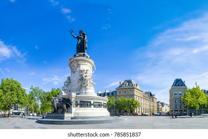 Paris Panorama Of The Monument To The Republic With The Symbolic Statue Of Marianna, In Place De La Republique