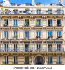 Paris, Parisian Facade In A Chic Area, Typical Balcony And Windows
