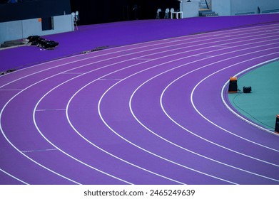 Paris purple Track for summer 2024 Games. Athletics and Track and field at summer games - Powered by Shutterstock