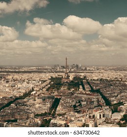 Paris rooftop view panorama with Eiffel Tower and city skyline.