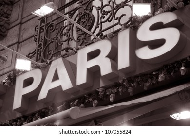Paris Sign Illuminated At Night