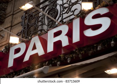 Paris Sign Illuminated At Night